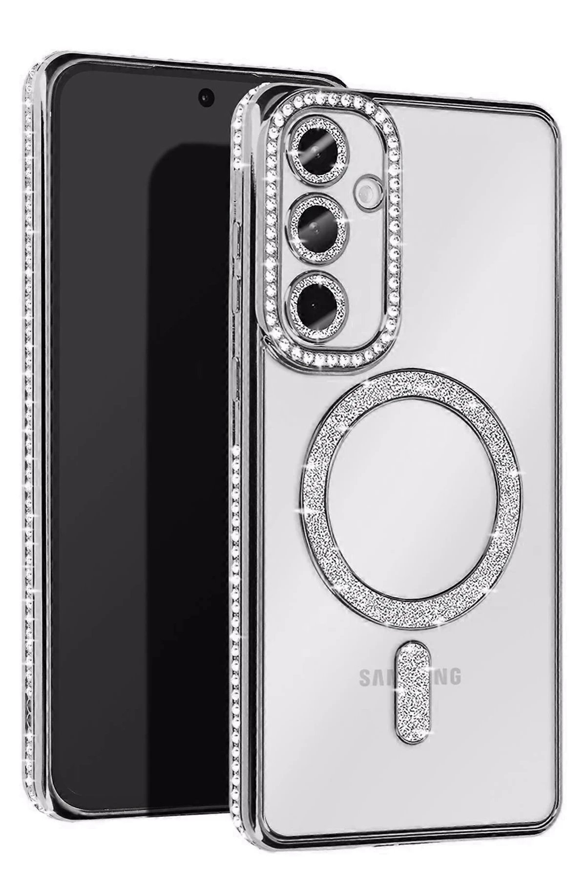 Samsung Galaxy A35 5G Joke Simli Magneticsafe Kılıf - Gümüş-(5796)