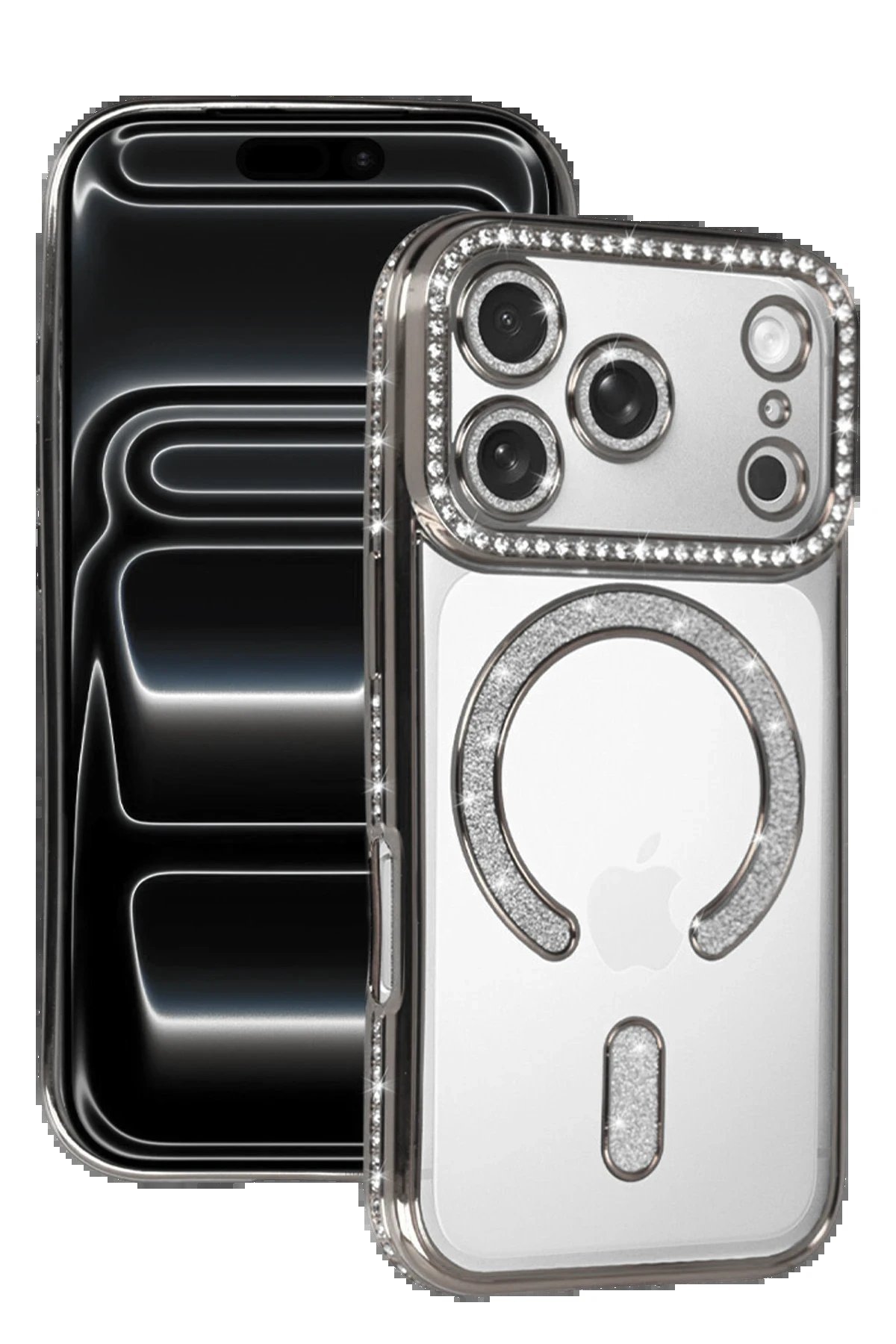 Apple iPhone 17 Pro Joke Simli Magneticsafe Kılıf - Gümüş-(5796)