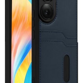 Oppo A38 Sara Kartvizitli Deri Kılıf - Lacivert-(5796)