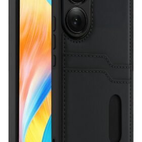 Oppo A38 Sara Kartvizitli Deri Kılıf - Siyah-(5796)