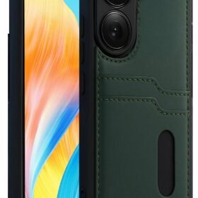 Oppo A38 Sara Kartvizitli Deri Kılıf - Yeşil-(5796)