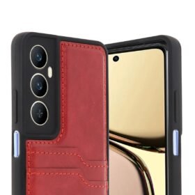 Realme C65 Sara Kartvizitli Deri Kılıf - Kırmızı-(5796)