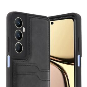 Realme C65 Sara Kartvizitli Deri Kılıf - Siyah-(5796)