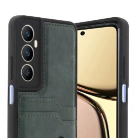 Realme C65 Sara Kartvizitli Deri Kılıf - Yeşil-(5796)