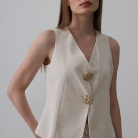 Düğme Detaylı Yelek - Krem