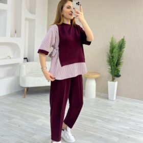 Kadın Kristal 2 Iplik Kumaş Yanları çizgili Takım