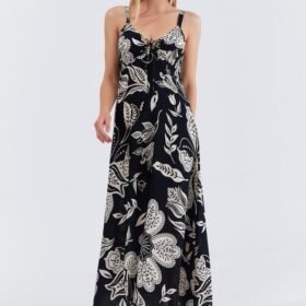 Askılı Viscon Elbise - Siyah