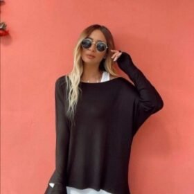 Kadın Uzun Kollu Tek Omuzdan Açık çilek Bluz Ve Viskon Atlet Ikili Takım