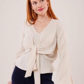 Ön Bağlamalı Volan Kol Ekru Bluz