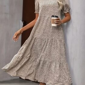 Kadın Mini Leopar Desen Midi üç Kat Elbise