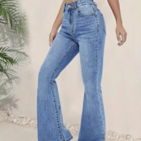 Kadın Yüksek Bel İspanyol Paça Kot Pantolon