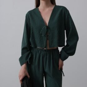 Önü Bağlamalı Crop Takım - Yeşil