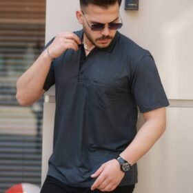 Erkek Yakalı Mini Jakarlı Kısa Kollu T-shirt