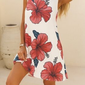 Kadın Sıfır Kol Sırttan Bağlamalı Fırfırlı çiçek Desenli Süprem Elbise