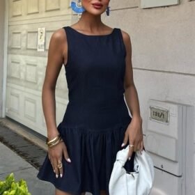 Balon Etekli Tensel Mini Elbise 2887