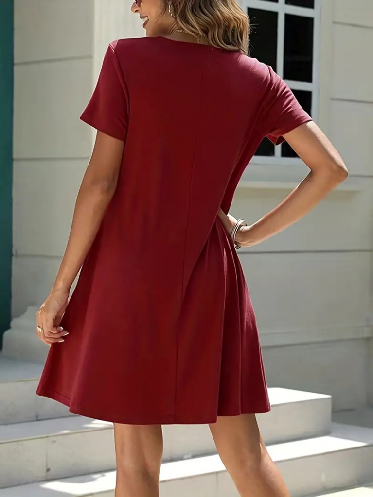 Kadın Kısa Kollu V Yaka önü Düğmeli Viskon Elbise - Görsel 2