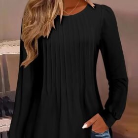 Kadın Uzun Kollu Yuvarlak Yaka Nervürlü Bluz