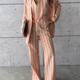 ÇİZGİLİ CEKET KETEN - Orange