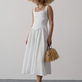 Askılı Uzun Elbise - Beyaz