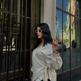 SÜET KRUVAZE BLUZ BAĞLAMA DETAYLI - Taş