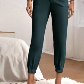 Kadın Yüksek Bel Cepli Paçası Lastikli Ithal Krep Pantolon