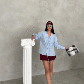 OKUL YAKA POPLİN GÖMLEK İP BAĞLAMA DETAYLI - Bebe Mavi