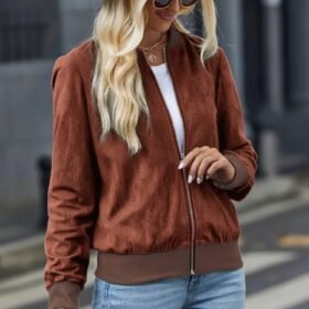 Kadın Uzun Kollu önden Fermuarlı Süet Ceket