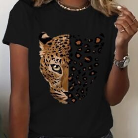 Kadın Kısa Kollu Bisiklet Yaka Desenli Viskon Bluz