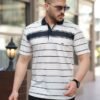 Erkek Yakalı çizgili Kısa Kollu T-shirt