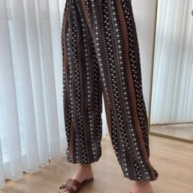 Kadın Yüksek Bel Etnik Desenli Geniş Dökümlü Bürümcük Pantolon