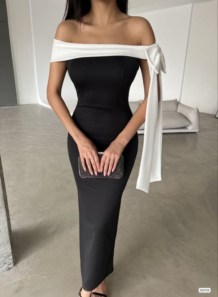 Kadın Madonna Yaka Skuba Krep Kumaş Kurdale Detay Elbise - Görsel 3