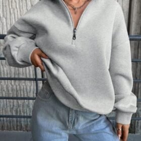 Kadın Uzun Kollu Boğazlı Yaka Fermuar Detay üç Iplik şardonlu Sweat