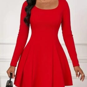 Kadın Uzun Kollu Kare Yakalı Mini Ithal Krep Elbise