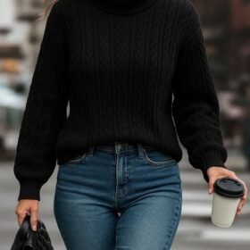 Uzun Kollu Yarı Balıkçı Yaka Triko Bluz