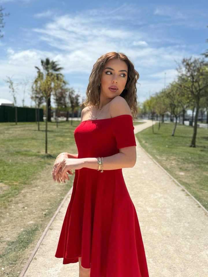 Kadın Kısa Kollu Madonna Yaka önü Kısa Arkası Uzun Ithal Krep Elbise - Görsel 4