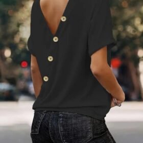 Kadın Sırt Ve Düğme Detaylı Sandy Kumaş Bluz