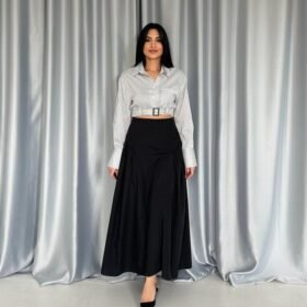 Siyah Yanları Büzgülü Uzun Etek