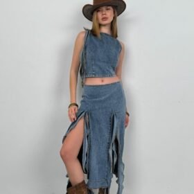 Fırfır Detay Denim Bluz