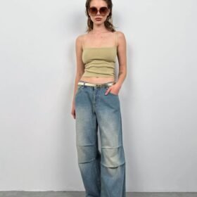 Askı Detay Parlak Triko Bluz