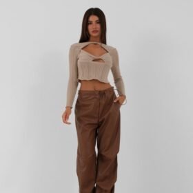 Bel Lastikli Deri Pantolon