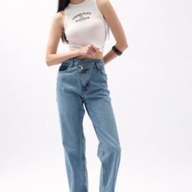 Asimetrik Bel Paça Yırtmaçlı Jean