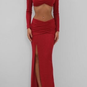 Yırtmaçlı Etek Ve Crop Bluz Takım