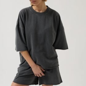 Oversize Lazer Kesim Bisiklet Yaka T-Shirt