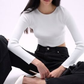 Bisiklet Yaka Dokulu Crop