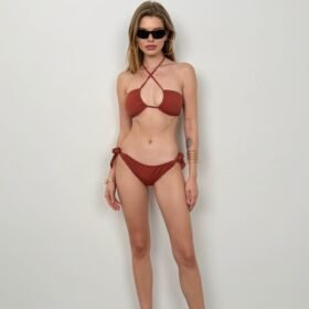 Straplez Boyun Bağlamalı Bikini Takım