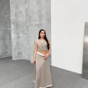 Gi̇o Çi̇zgi̇li̇ Garni̇li̇ Mi̇di̇ Etek Yelek Takim