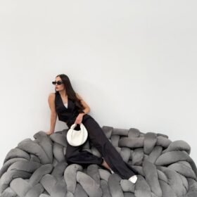 Toskana Keten Kruvaze Yaka Tek Düğmeli̇ Yelek Pantolon Takim