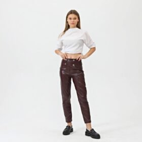 Düğmeli̇ Yan Fermuarli Deri̇ Pantolon