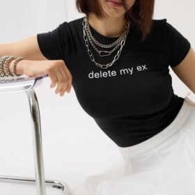 Baskılı Likralı Crop T-Shirt