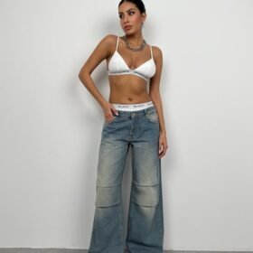 Düşük Bel Diz Katlı Jean